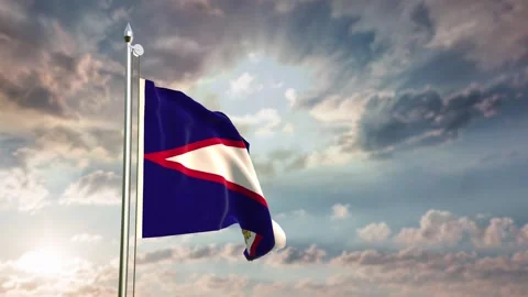 American Samoa Waving Flag Pole Stock Footage 292833465