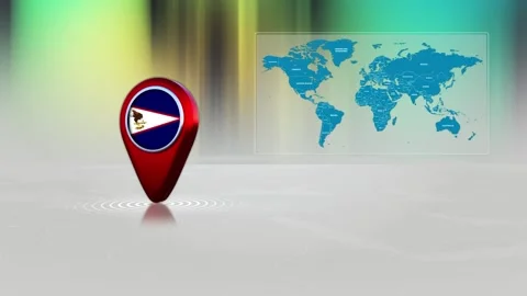 American Samoa World Map Pin Location Background Loop 4k Stock Footage 343156705