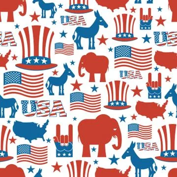 American seamless pattern. USA Election Symbols National pattern. Uncle Sam h Stock Illustration