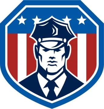 American security guard flag shield retro Stock Illustration