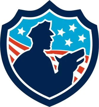 American security guard with police dog shield Stock Illustration