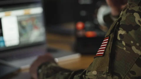 American serviceman collecting intelligence using military surveillance programs Video stock 334669160