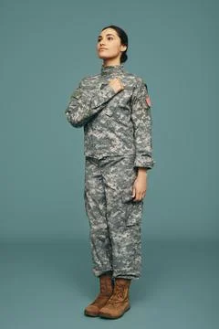 American servicewoman swearing an oath in a studio Stock Photos