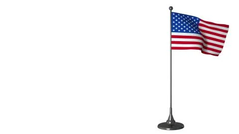 American small flag fluttering on a flagpole. White screen background, 3d ren Stock Photos