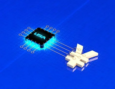 American Smart Electronic Technology Chip and RMB Stock Illustration