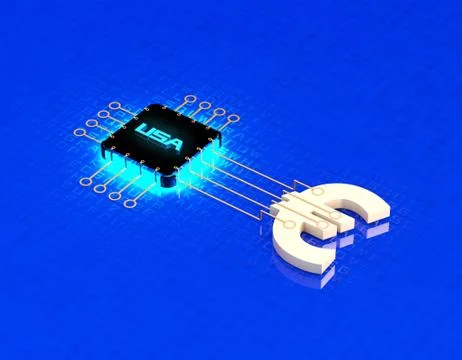American Smart Electronic Technology Chip and Euro Stock Illustration