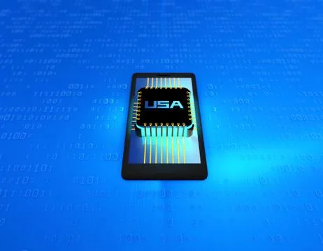 American smart electronic technology chip, mobile phone wireless communication 스톡 일러스트