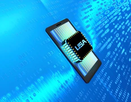 American smart electronic technology chip, mobile phone wireless communication 스톡 일러스트