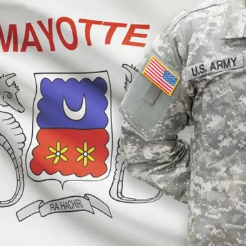 American soldier with flag on background - Mayotte 写真素材