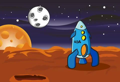 American space rocket on Mars Illustrazione stock