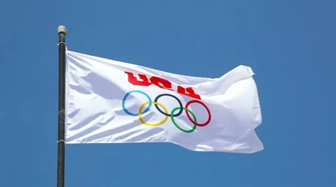 American sports team Olympic flag waving on the wind in the in Los Angeles Stock Footage