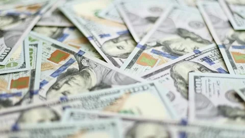 American stack of 100 dollar paper bills. Background with money. Video stock 246757599