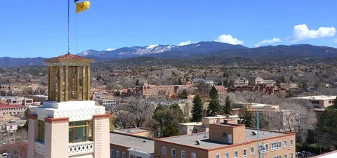 American State Flags Over Santa Fe, New Mexico Video stock 109491835