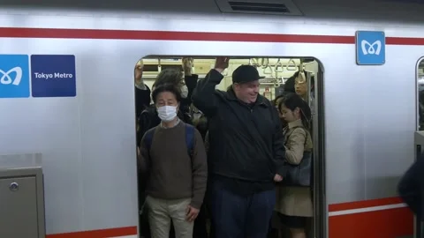 American Stuck Inside A Busy Train, The Tokyo Metro In Tokyo, Japan Stock Footage 159056857