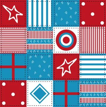 American style patchwork pattern, white stars, red stripes, blue stripes, tar イラスト素材