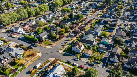 American suburb aerial view hyperlapse (motion time lapse) Stock Footage 218602444