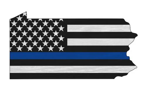 American thin blue line flag on map of Pennsylvania Stock Illustration