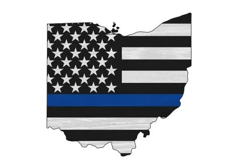 American thin blue line flag on map of Ohio Stock Illustration