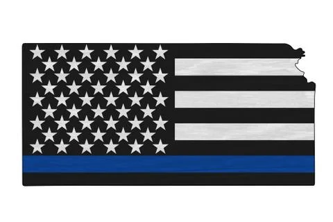 American thin blue line flag on map of Kansas Stock Illustration