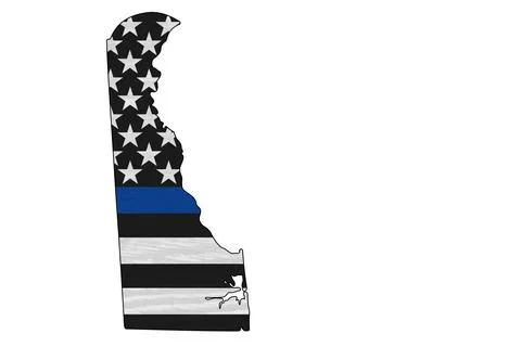 American thin blue line flag on map of Delaware Stock Illustration