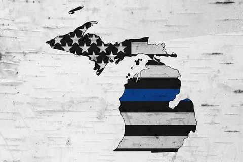 American thin blue line flag on map of Michigan Stock Illustration