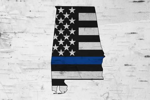 American thin blue line flag on map of Alabama Stock Illustration