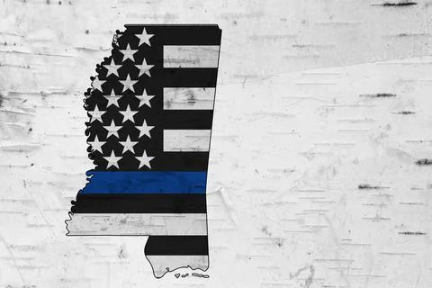 American thin blue line flag on map of Mississippi Stock Illustration