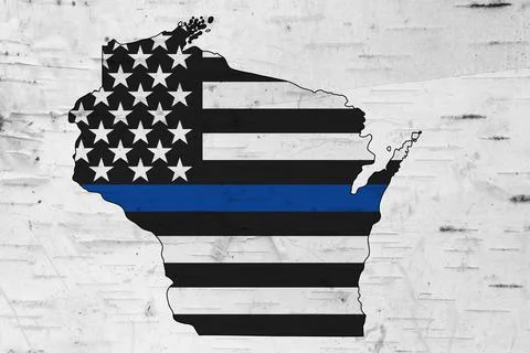 American thin blue line flag on map of Wisconsin Stock Illustration