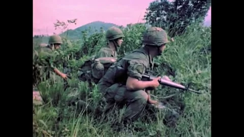 American Troops Waking and Patrolling in Vietnam 1967 Vídeos de archivo 342286464