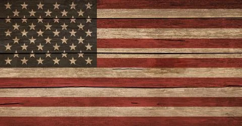 American us flag on weathered rustic wooden boards Foto stock