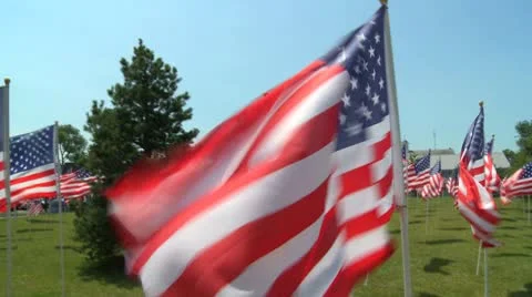 American US Flags in Slow Motion Stock Footage 8930989