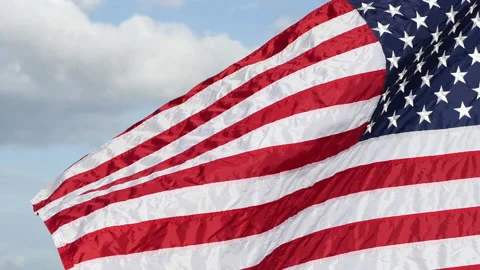 American USA flag waving in the wind against sunset in nature outdoor background Video stock 196823997