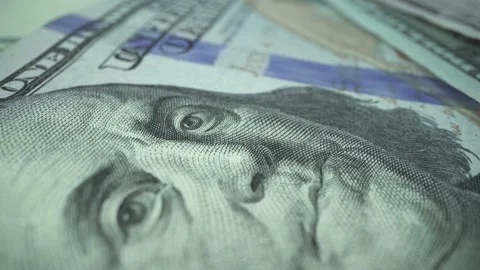 American USD. President of the United States Benjamin Franklin in macro shot in Stock Footage