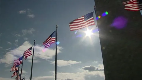 American waving flag on pole Stock Footage 314908282