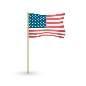 American waving vector flag with the flagpole Stock Illustration