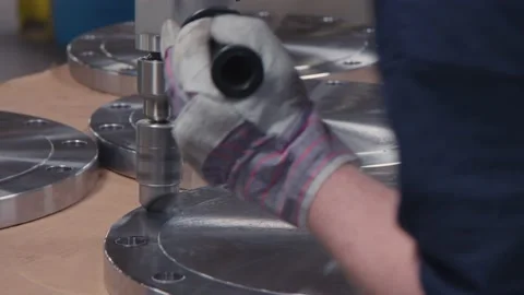 American Worker with machine tool in metal factory plant drilling cnc machines Stock Footage 161801270