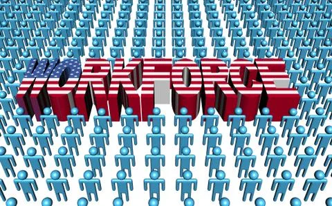American workforce with flag text illustration Stock Illustration