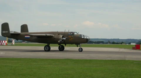 American ww2 bomber moves down runway Stock Footage 41342080