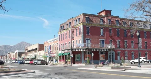 Americana Typical Small Town Main Street in Colorado with Old Hotel Building 4K Stock Footage 75285825