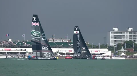 America's Cup qualifying series - Team Bar and Japan go head to head. Stock Footage 65746279