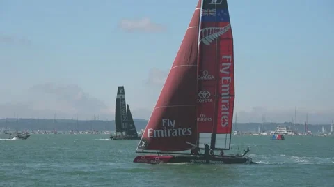 America's Cup qualifying - Team New Zealand relax after a race. Stock Footage 65734414