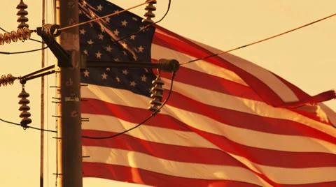 America's Energy Crisis with Slow Motion Flag Stock Footage 38381653