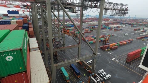 America’s largest marine container terminal in the port of New York Stock Footage 274226827