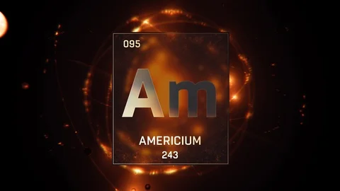 Americium as Element 95 of the Periodic Table 3D illustration on orange 스톡 동영상 120584868