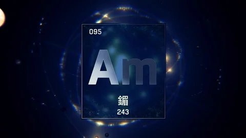 Americium as Element 95 of the Periodic Table 3D animation on blue background Stock-Footage 126452938