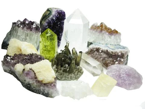 Amethyst citrine quartz set geode geological crystals Foto stock