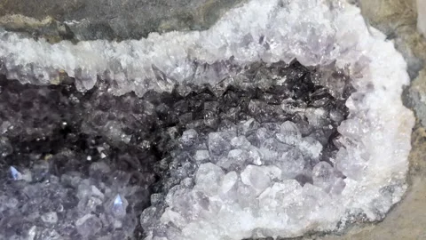 Amethyst geode at the Wanda mines in Misiones, Argentina. Amethysts sparkle in a Stock Footage 328427899