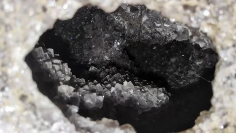Amethyst geode at the Wanda mines in Misiones, Argentina. Amethysts sparkle in a Stock Footage 328596502