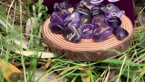 Amethyst runes in forest background Stock Footage 157000412