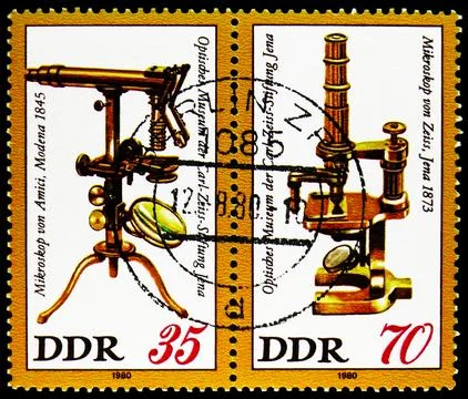Amici Microscope (1845) and Zeiss Microscope (1873), Optical Museum Jena se.. Stock-Fotos
